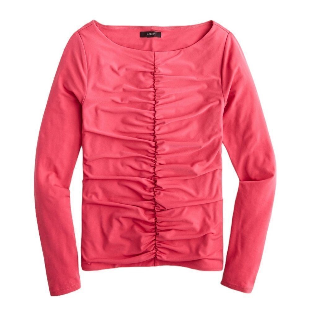 J.Crew Ruched long-sleeve matte jersey top Dragon Fruit NWT L